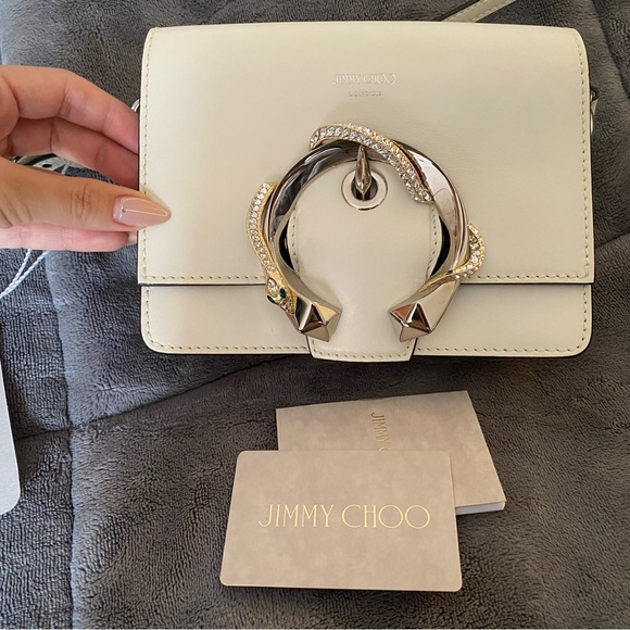 Jimmy Choo Latte Leather Crossbody/Shoulder Bag with Rare Crystal Snake Buckle - Picture 1 of 12